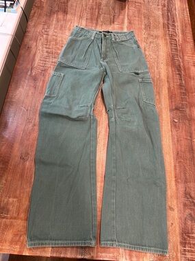 Lioness Miami Vice Forest Green Wide Barrel Leg Cargo Jeans